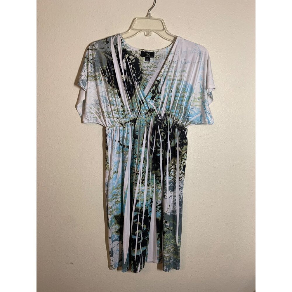 VTG I.N. San Francisco Dress Business Casual Boho Y2K Blue Green Women Sz Large